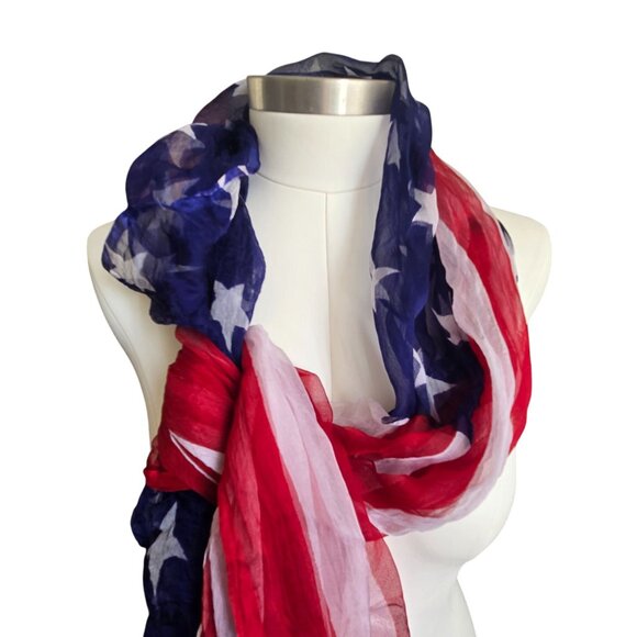 American Flag Scarf Lightweight Patriotic With Stars & Stripes Design CM2008 - Picture 7 of 9